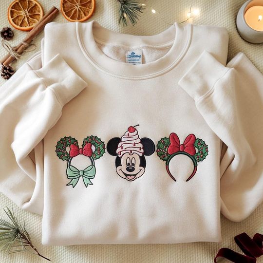 Discover EMBROIDERED Coquette Bow Mickey Christmas Sweatshirt, Disney Holiday Crewneck,Minnie Christmas Sweater,Disney Christmas Shirt,Holiday Season