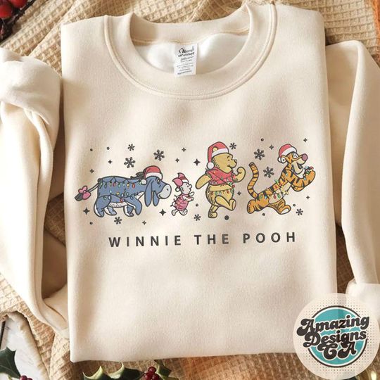 Discover EMBROIDERED Winnie the Pooh Christmas sweatshirt Tshirt, Disneyland Disneyworld Christmas embroidery shirt, Mickey's Verry Merry Xmas shirt