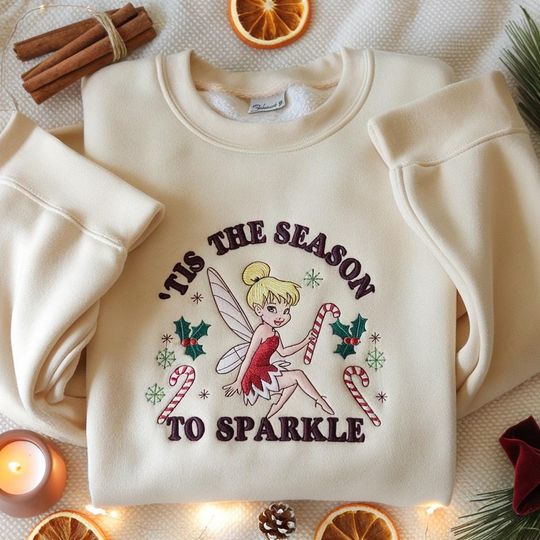 EMBROIDERED Tinker Bell Christmas Sweatshirt, Disney Christmas Shirt, Tinkerbell Holiday Sweater, Tis The Season To Sparkle, Merry Christmas