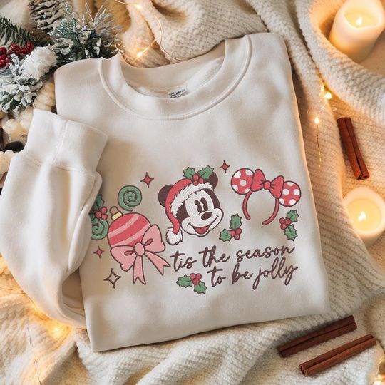 Discover Embroidered Disney Christmas Tis The Season Shirt, Mickey Holiday Embroidery Tee, Animal Kingdom Family Matching Sweatshirt, Disney Xmas Tee