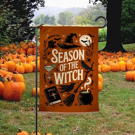 Discover Season of the Witch Flag, Halloween Garden Flag, Outdoor Yard Decoration, Spooky Autumn Canvas Flag, Witchy Porch Decor Gift