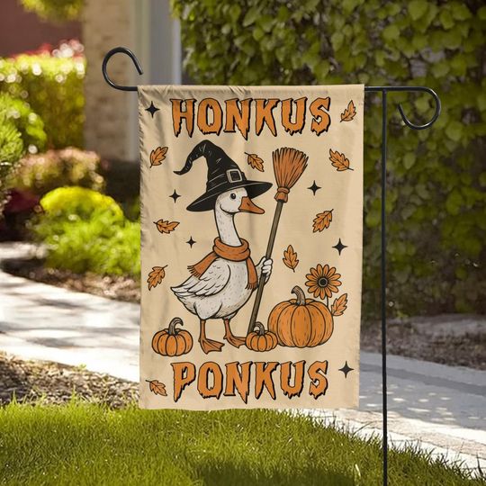 Silly Goose Halloween Flag, Spooky Goose Garden Flag, Honkus Ponkus Yard Flag, Fall Halloween Decor, Funny Goose Sign