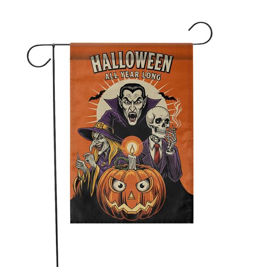 Discover Funny Halloween Garden Flag: Spooky Pumpkin, Witch & Vampire - 12x18/28x40