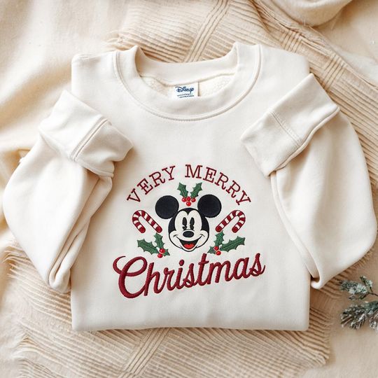 Discover EMBROIDERED Mickey Christmas Sweatshirt, Mickey Very Merry Christmas Sweater, Mickey Xmas Crewneck, Disney Holiday Shirt, Christmas Gift