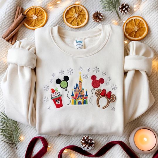 EMBROIDERED Disney Christmas Sweatshirt, Magic Kingdom Xmas Sweater, Disney Castle Christmas Shirt, , Christmas Family Shirt,Merry Christmas