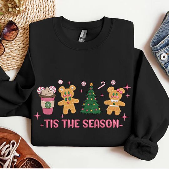 Discover Christmas Mk Mn Mouse Gingerbread Embroidered Sweatshirt, Tis The Season Embroidered Shirt, Christmas WDW Cartoon Shirt, Winter Season Gift