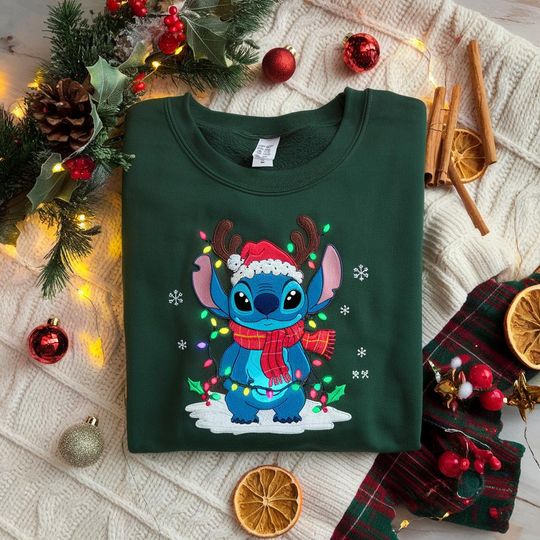 Discover Embroidered Stitch Christmas Sweater, Disney Christmas Sweatshirt, Disney Family Shirt, Disney Holiday Gift For Her, Ugly Christmas Shirt