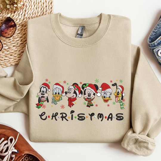 Discover Christmas WDW Cartoon Embroidered Sweatshirt, Christmas MK And Friends Embroidered Shirt, Merry Christmas Shirt, Winter Season Gift