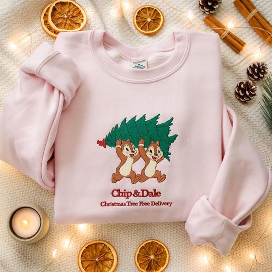 Discover EMBROIDERED Chip and Dale Christmas Sweatshirt, Disney Holiday Sweater, Disneyland Christmas Shirt, Christmas Tree Shirt, Chip & Dale Shirt