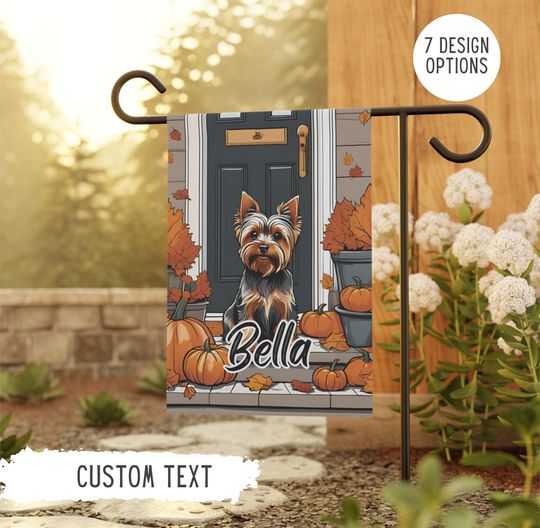 Personalized Yorkie Halloween Garden Flag Yorkshire Terrier Dog Fall Garden Flag I Love My Yorkie Gifts Pet Custom Garden Flag Yorkie Mom