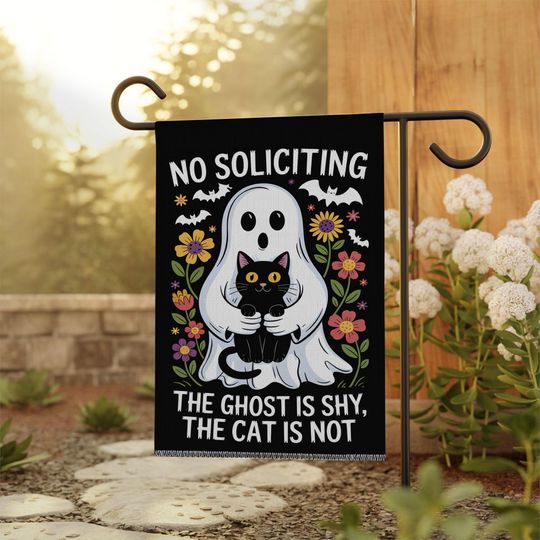 Discover Cute Ghost with Black Cat Flag, Halloween Garden Flag, Outdoor Yard Decoration, Fall Canvas Flag, Spooky Porch Decor Gift