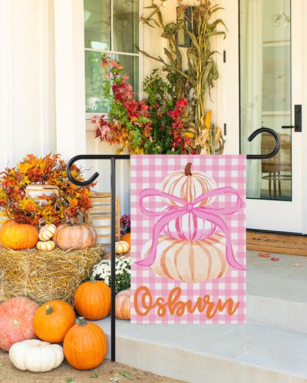 Discover Fall Garden Flag Pink Halloween Yard Decor Pink Pumpkin Decor Grandmillennial House Flag Personalized Flag Preppy Halloween Pink Bow Pumpkin