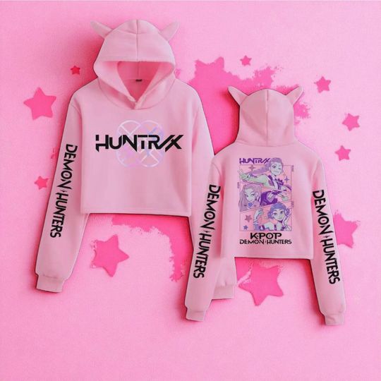 Discover Anime Style Hunter x Kpop Demon Hunters Crop Top Hoodie with Cat Ears, Long Sleeve Sweatshirt for Women and Girls