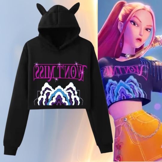 Discover Huntrix Mira Crop Hoodie, Kpop Demon Hunters Sweatshirt, Cat Ear Hoodie, Cosplay Top, Harajuku Korea Style