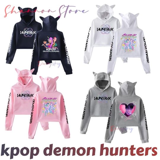 Discover KPop Demon Hunters Hoodie Women's Crop Top Hoodie Halloween Casual Sweatshirt for Girls