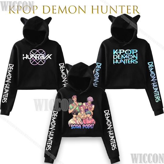 Discover KPOP DemoN Hunters Crop Hoodie Women, Kawaii Cat Ear Harajuku Cropped Sweatshirt, Cosplay Costume