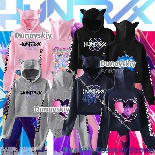 Discover Women's Anime KPop Demon Cat-Eared Crop Hoodie Casual Sweatshirt Halloween