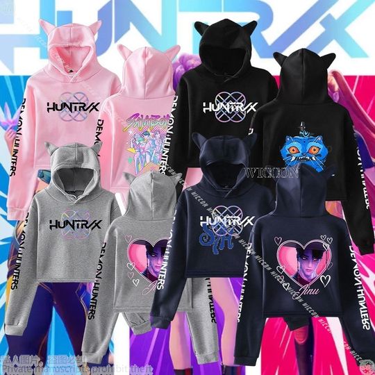 Discover NebulaCloak Women's Crop Top Hoodie - Anime KPop Demon Cosplay Cat Eared Sweatshirt Jirai Kei Halloween Customized