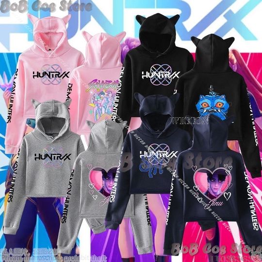Discover Anime KPop Demon Cosplay Cat-eared Cropped Hoodie Sweatshirt for Women