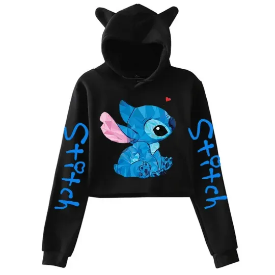 Discover Kawaii Lilo and Stitch Disney Hoodie Crop Top Women's Sweatshirt Kids Boys Girls Harajuku Streetwear