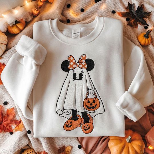 EMBROIDERED Minnie Ghost Sweater, Halloween Minnie Sweatshirt, Ghost Halloween Sweatshirt, Spooky Season Shirt, Kids Disney Shirt