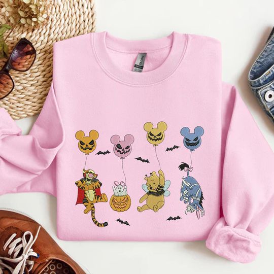 Cartoon Characters Halloween Embroidered Sweatshirt, Fall Vibes Embroidered Crewneck, Cute Cartoon Gift, Halloween Embroidery Design