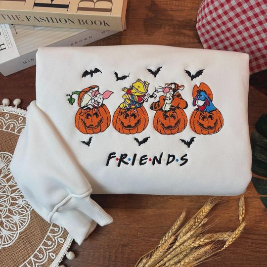 Discover Winnie The Pooh Halloween Sweatshirt - Embroidered Pooh & Friends Crewneck - Disney Halloween Trip Shirt - Spooky Cartoon Gift For Friends