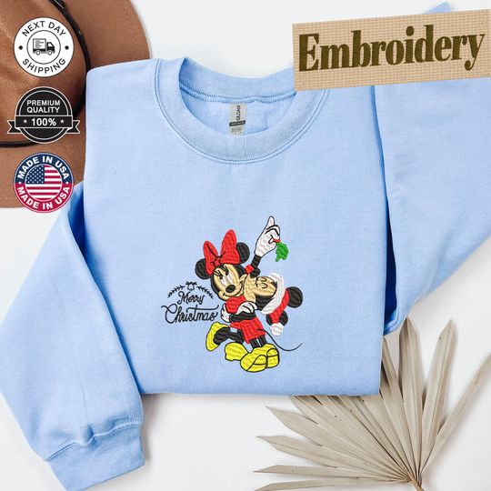 Minnie And Mickey Sweatshirt, Couple Hoodie, Christmas Sweatshirt, Disney Lover Gift, Embroidered Gift, Xmas Family Gift, Matching Gift