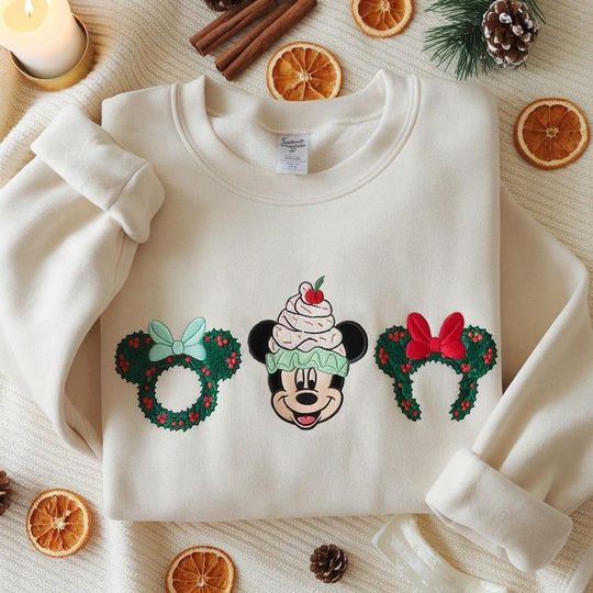 Discover EMBROIDERED Coquette Bow Mickey Christmas Sweatshirt, Minnie Christmas Sweatshirt, Disney Holiday Sweatshirt, Mickey Bow Sweatshirt