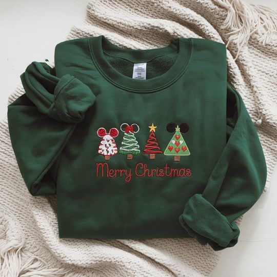 Discover Disney Christmas Tree Embroidered Sweatshirt, Mickey Christmas Tree, Disney Vacation Shirt, Disney Family Holiday Shirt, Women Christmas Tee