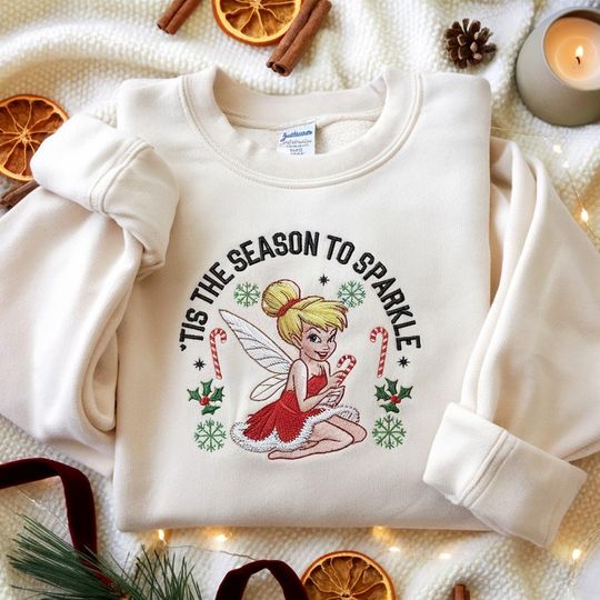 Discover EMBROIDERED Tinker Bell Christmas Sweatshirt, Disney Fairy Holiday Shirt, Tis The Season to Sparkle Sweater, Disney Peter Pan Christmas Tee