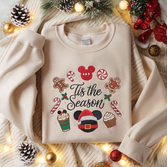 Discover EMBROIDERED Mickey and Minnie Gingerbread Christmas Sweatshirt, Tis The Season Sweatshirt, Disneyland Christmas Shirt, Christmas Party Shirt