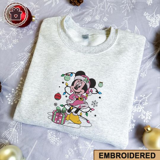 Discover EMBROIDERED Minnie Mouse Christmas Sweatshirt, Cartoon Holiday Embroidered Crewneck, Cartoon Family Christmas Shirts,  Christmas T-shirt