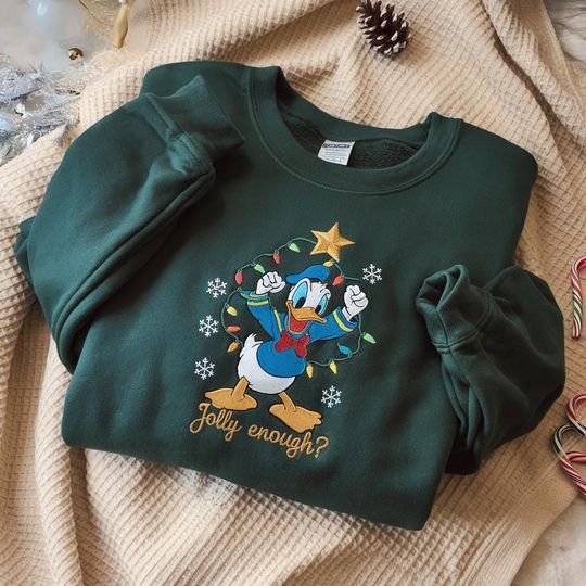 Discover EMBROIDERED Donald Duck Christmas Sweatshirt, Jolly Enough Sweater, Disney Christmas Shirt, Christmas Family Trip Shirts, Xmas Holiday Tee