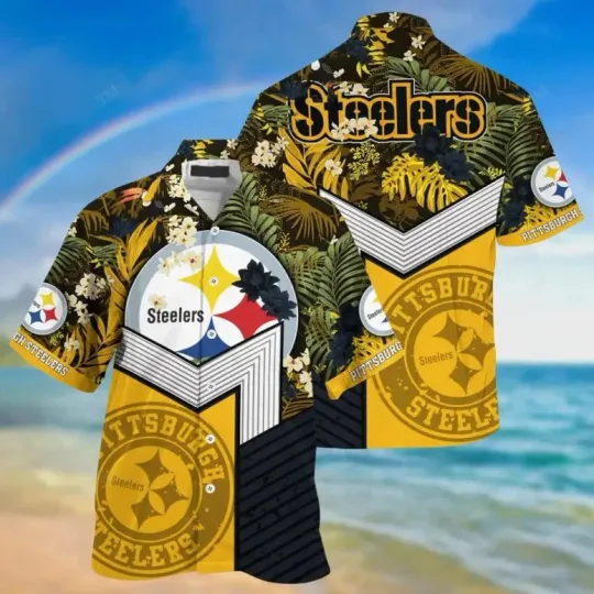 Discover Pittsburgh Steeler Jungle Bloom Hawaiian Shirt Summer Aloha S-5XL