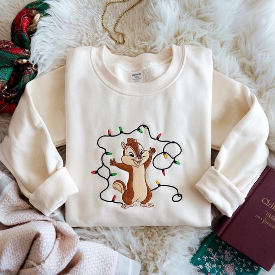 Discover Embroidered Chip & Dale Very Merry Xmas Party Sweatshirt, Mickey and Friends Disney Christmas Lights Shirt, Family Matching, Christmas Gift