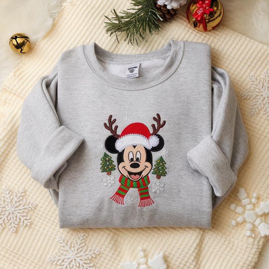 Discover EMBROIDERED Mickey Christmas Sweatshirt, Reindeer Mickey Crewneck, Holiday Disney Shirt, Mickey Merry Christmas Sweater, Holiday Season Tee