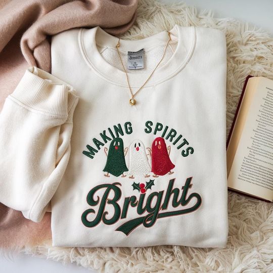 Discover EMBROIDERED Making Spirits Bright Hitchhiking Ghosts Santa Hat Merry Christmas Haunted Mansion Sweatshirt Family Matching Walt Disney World