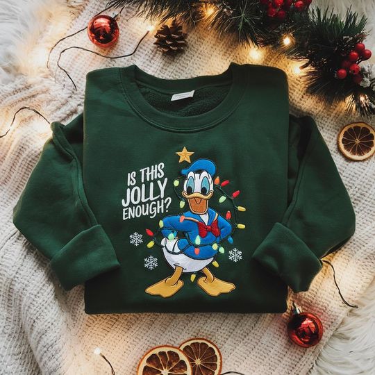 Embroidered Disney Santa Donald Christmas Light Sweatshirt, Disney Very Merry Xmas Party 2025 Shirt, Disneyland Vacation Holiday Shirt