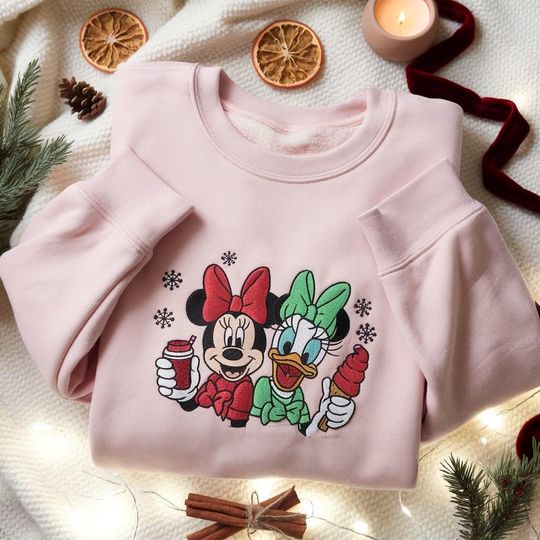 EMBROIDERED Minnie and Daisy Christmas Sweatshirt, Disney Bestie Christmas Shirt,  Holiday Disney Sweater, Minnie Xmas Shirt,Merry Christmas