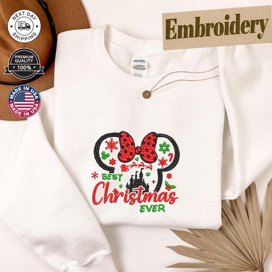 Discover Best Christmas Ever Sweatshirt, Holiday Hoodie, Christmas Sweatshirt, Xmas Gift, Minnie Sweatshirt, Embroidered Gift, Xmas Family Gift