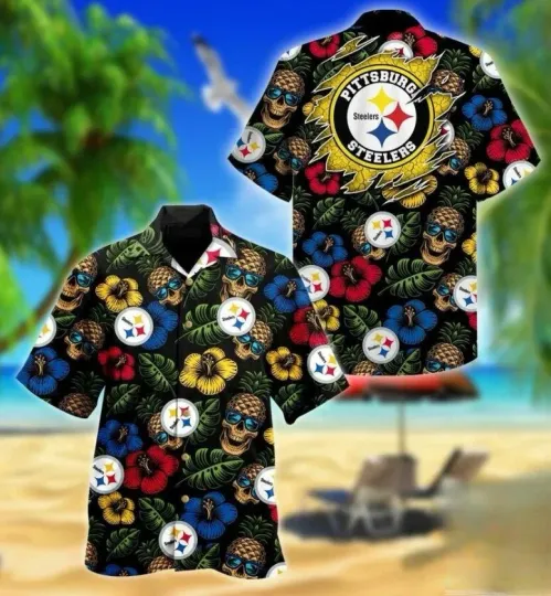 Discover Pittsburgh Stteller Skull Paradise Hawaiian Shirt Summer Aloha , Gift for Fan