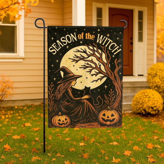 Witch & Cat Halloween Garden Flag: Spooky Autumn Decor