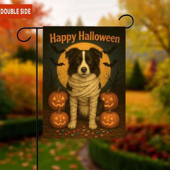Discover Border Collie Happy Halloween Garden Flag, dog Yard art sign, Border Collie Ghost Banner, Halloween Pumpkin sign Decor, gift-for gardeners