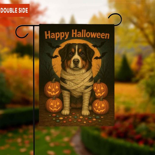 Discover Bernese mountain Happy Halloween Garden Flag, dog Yard art sign, Dog Ghost Banner, Halloween sign Decor, Pumpkin Bat, gift-for gardeners