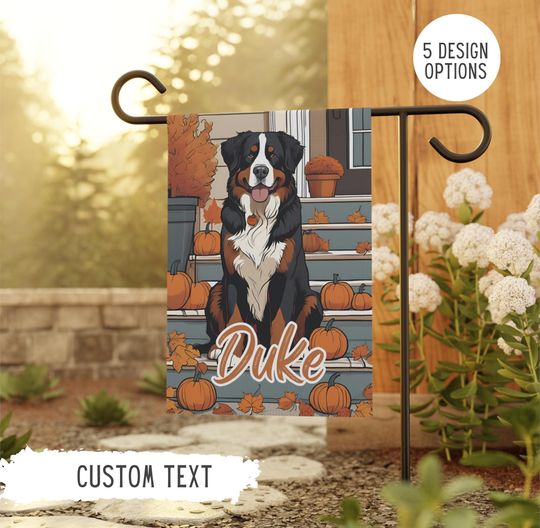 Personalized Bernese Mountain Dog Halloween Garden Flag Custom Dog Flags Berner Owner Gift With Name Dog Mom Fall Decor Autumn Decorations