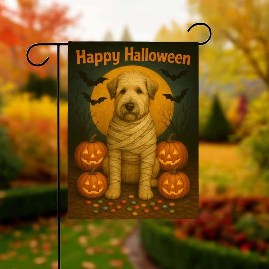 Discover Soft-coated Wheaten Terrier Happy Halloween Garden Flag, dog Yard art sign, Dog Ghost Banner, Halloween sign, Pumpkin Bat, gift-for gardener