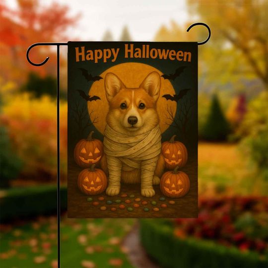Discover Corgi Happy Halloween Garden Flag, dog Yard art sign, Corgi Witch Ghost Banner, Happy Halloween sign Decor, Pumpkin Bat, gift-for gardeners