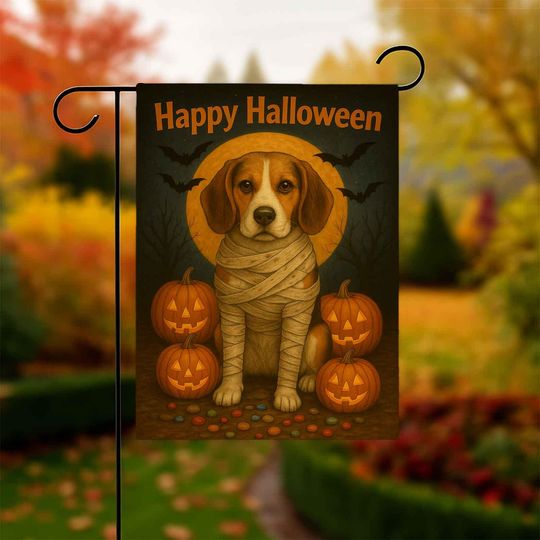 Discover Beagle Happy Halloween Garden Flag, dog Yard art sign, Dog Witch Ghost Banner, Happy Halloween sign Decor, Pumpkin Bat, gift-for gardeners