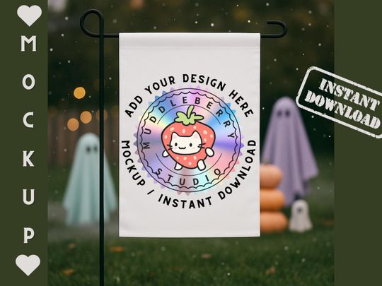 Vertical Halloween Garden Flag Mockup    Spooky Yard with Pastel Ghosts